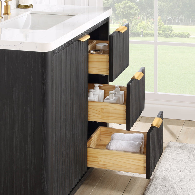 Vinnova 704136-FB-LW Cádiz 36in. Free-standing Single Bathroom Vanity in Fir Wood Black with Composite top in Lightning White