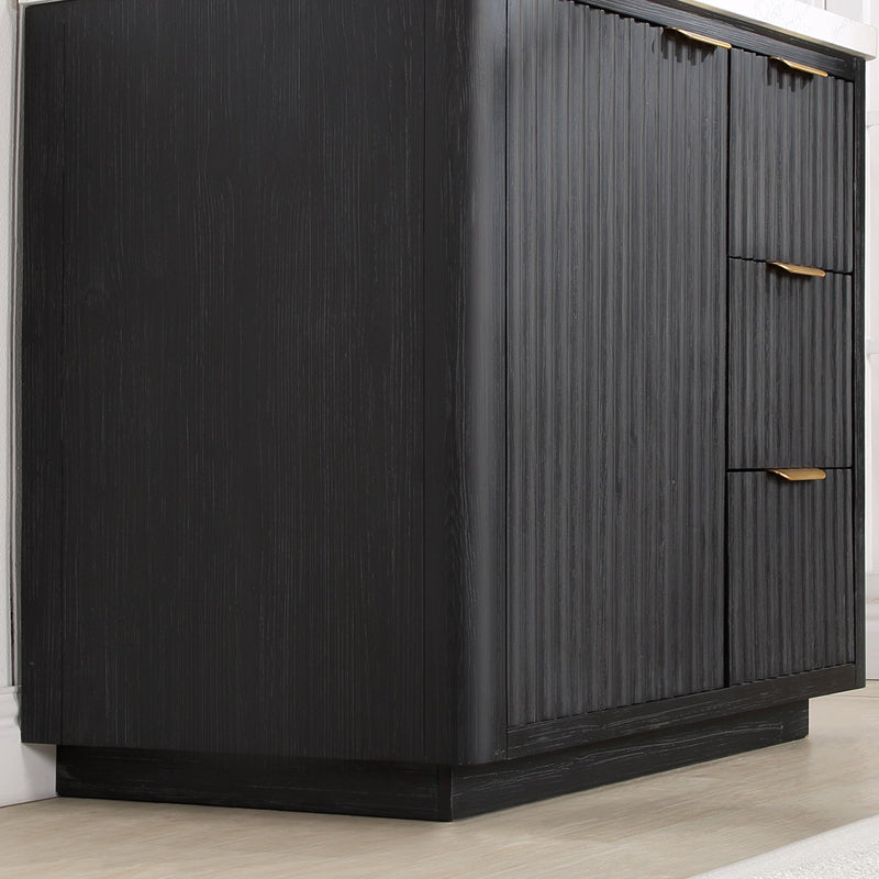Vinnova 704136-FB-LW Cádiz 36in. Free-standing Single Bathroom Vanity in Fir Wood Black with Composite top in Lightning White