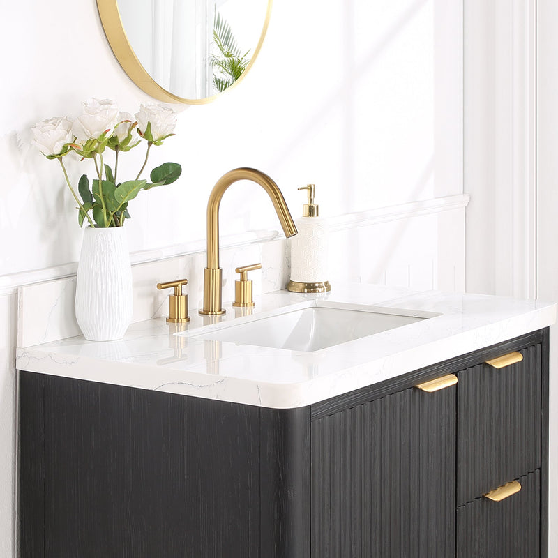 Vinnova 704136-FB-LW Cádiz 36in. Free-standing Single Bathroom Vanity in Fir Wood Black with Composite top in Lightning White