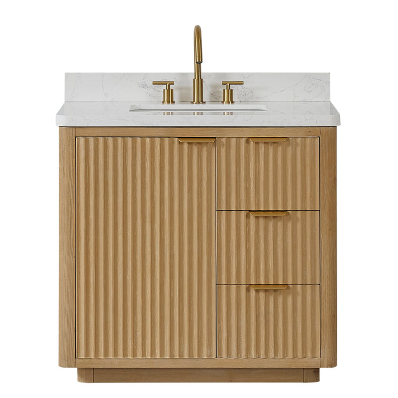 Vinnova 704136-WA-LW Cádiz 36in. Free-standing Single Bathroom Vanity in Washed Ash Grey with Composite top in Lightning White