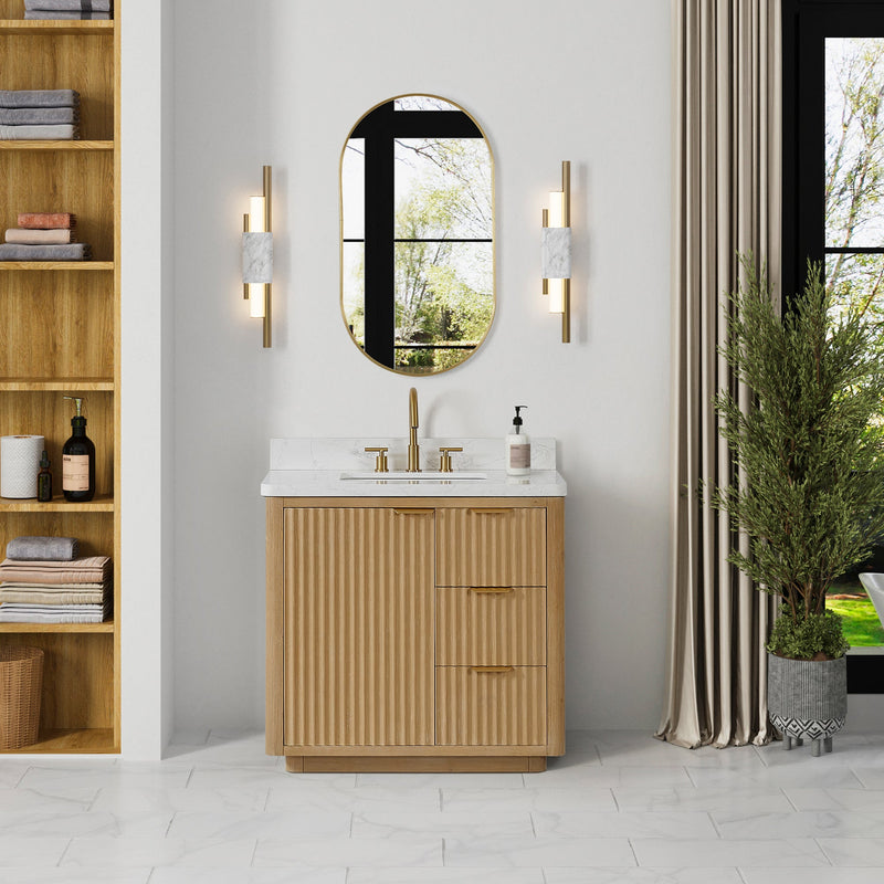 Vinnova 704136-WA-LW Cádiz 36in. Free-standing Single Bathroom Vanity in Washed Ash Grey with Composite top in Lightning White