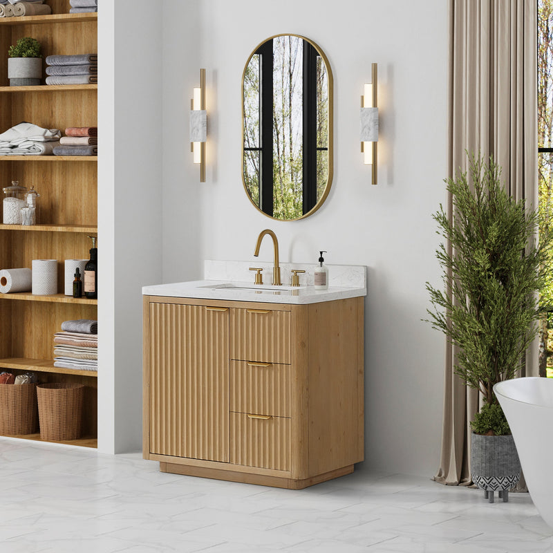 Vinnova 704136-WA-LW Cádiz 36in. Free-standing Single Bathroom Vanity in Washed Ash Grey with Composite top in Lightning White
