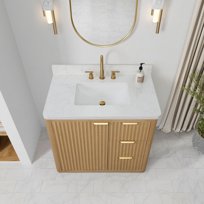 Vinnova 704136-WA-LW Cádiz 36in. Free-standing Single Bathroom Vanity in Washed Ash Grey with Composite top in Lightning White
