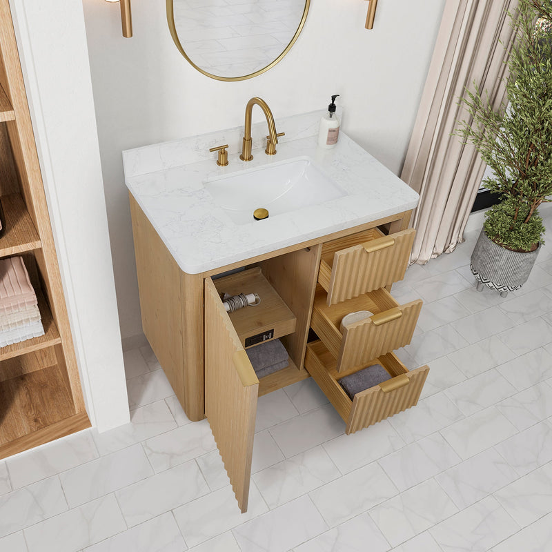 Vinnova 704136-WA-LW Cádiz 36in. Free-standing Single Bathroom Vanity in Washed Ash Grey with Composite top in Lightning White