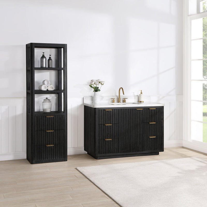 Vinnova 704148-FB-LW Cádiz 48in. Free-standing Single Bathroom Vanity in Fir Wood Black with Composite top in Lightning White