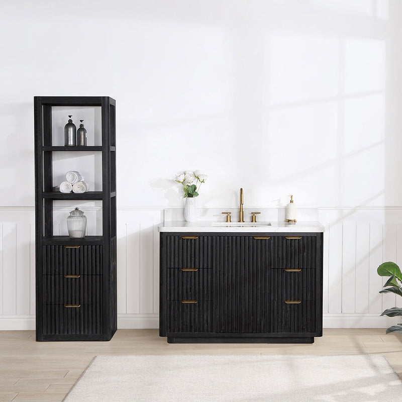 Vinnova 704148-FB-LW Cádiz 48in. Free-standing Single Bathroom Vanity in Fir Wood Black with Composite top in Lightning White