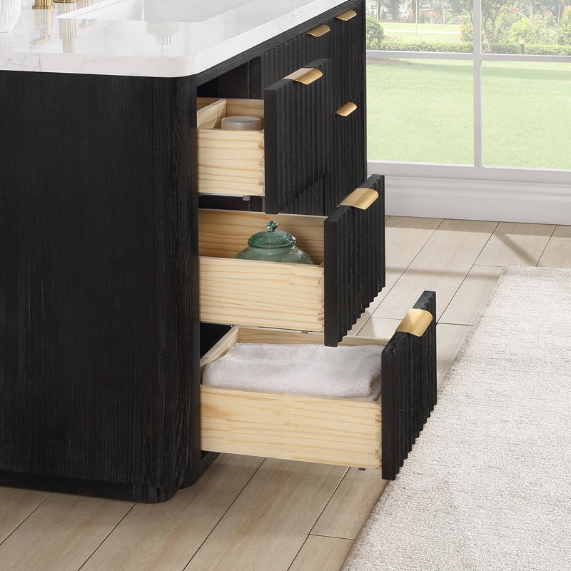 Vinnova 704148-FB-LW Cádiz 48in. Free-standing Single Bathroom Vanity in Fir Wood Black with Composite top in Lightning White