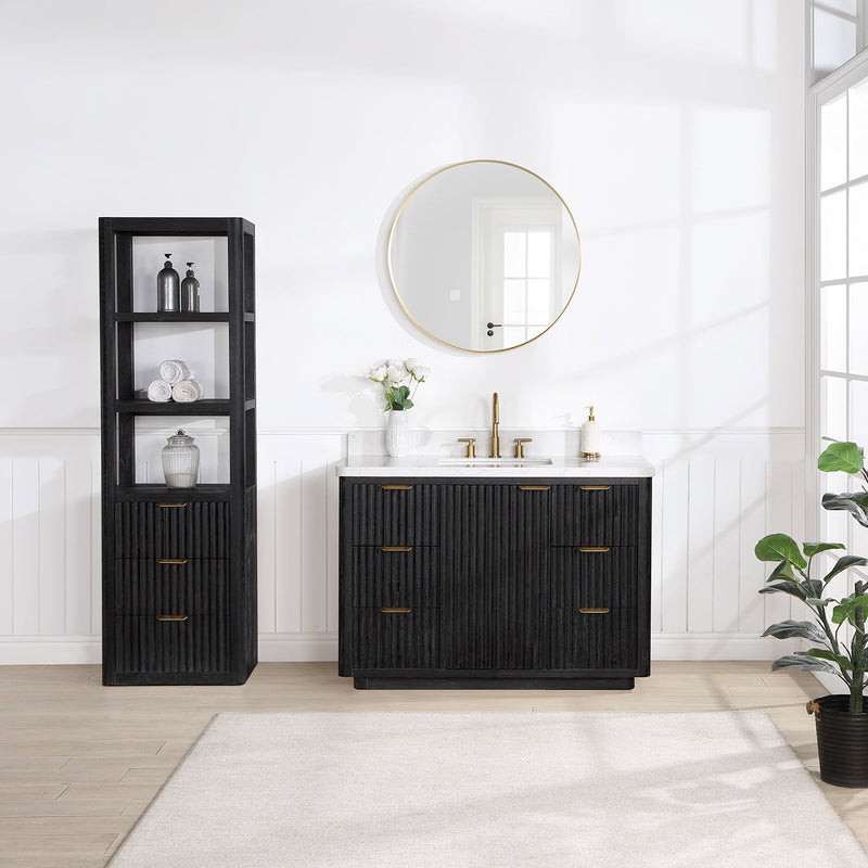 Vinnova 704148-FB-LW Cádiz 48in. Free-standing Single Bathroom Vanity in Fir Wood Black with Composite top in Lightning White