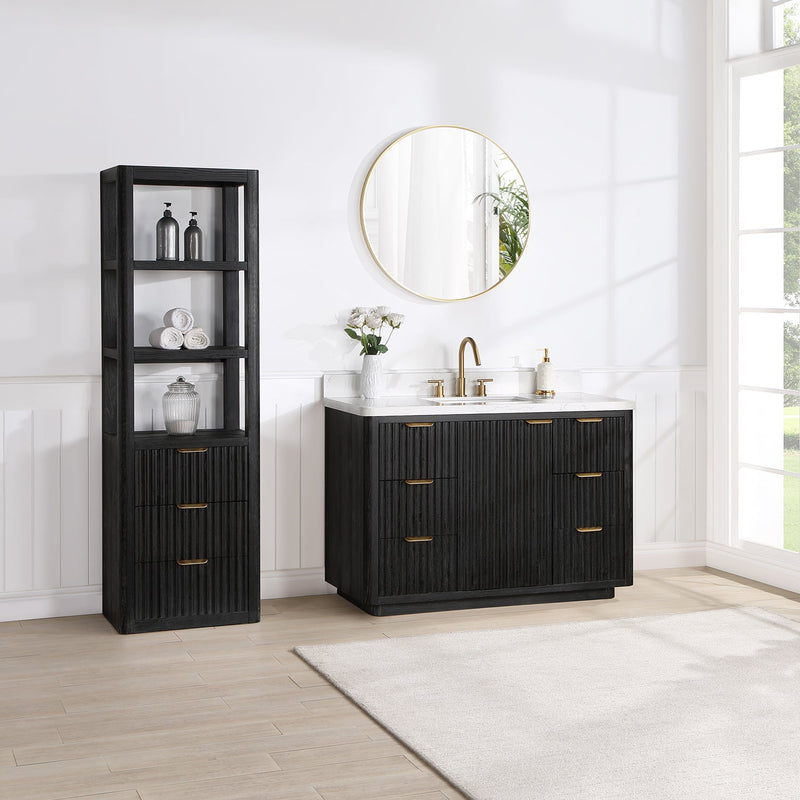 Vinnova 704148-FB-LW Cádiz 48in. Free-standing Single Bathroom Vanity in Fir Wood Black with Composite top in Lightning White