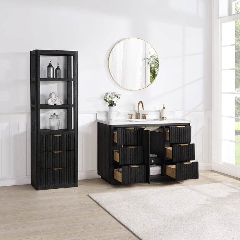 Vinnova 704148-FB-LW Cádiz 48in. Free-standing Single Bathroom Vanity in Fir Wood Black with Composite top in Lightning White