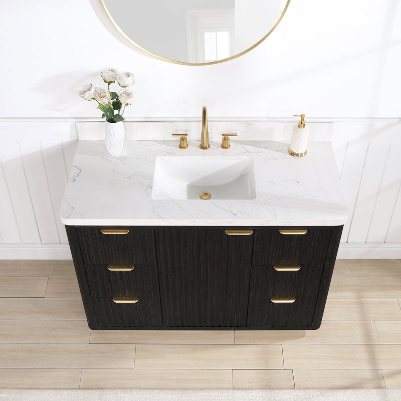 Vinnova 704148-FB-LW Cádiz 48in. Free-standing Single Bathroom Vanity in Fir Wood Black with Composite top in Lightning White