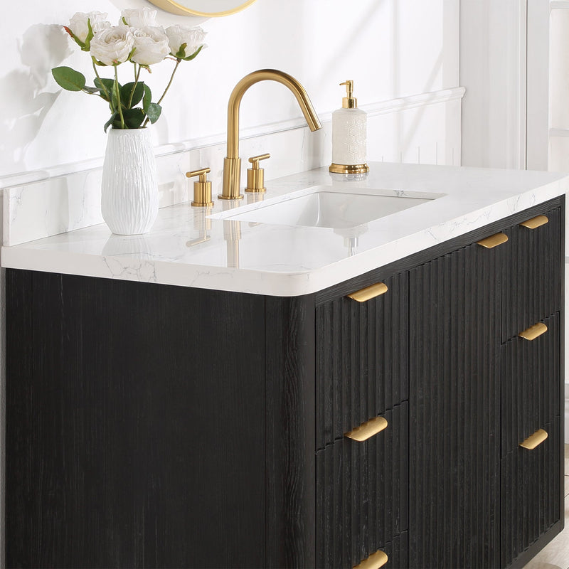 Vinnova 704148-FB-LW Cádiz 48in. Free-standing Single Bathroom Vanity in Fir Wood Black with Composite top in Lightning White
