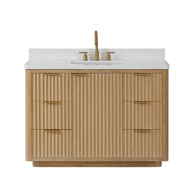 Vinnova 704148-WA-LW Cádiz 48in. Free-standing Single Bathroom Vanity in Washed Ash Grey with Composite top in Lightning White