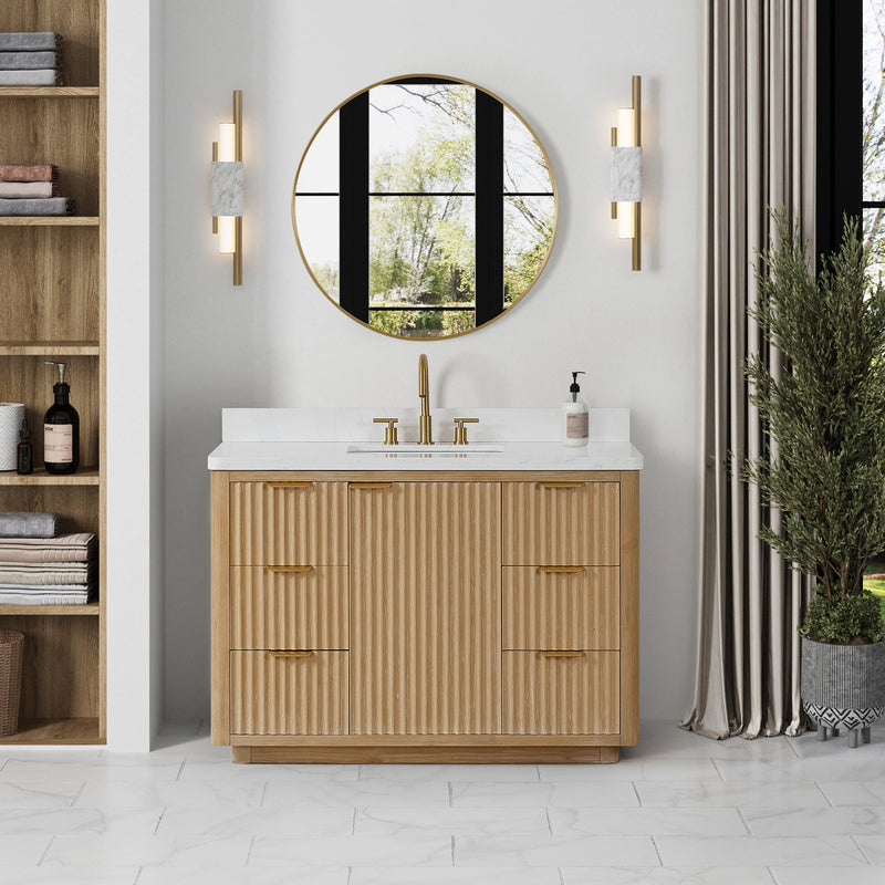 Vinnova 704148-WA-LW Cádiz 48in. Free-standing Single Bathroom Vanity in Washed Ash Grey with Composite top in Lightning White