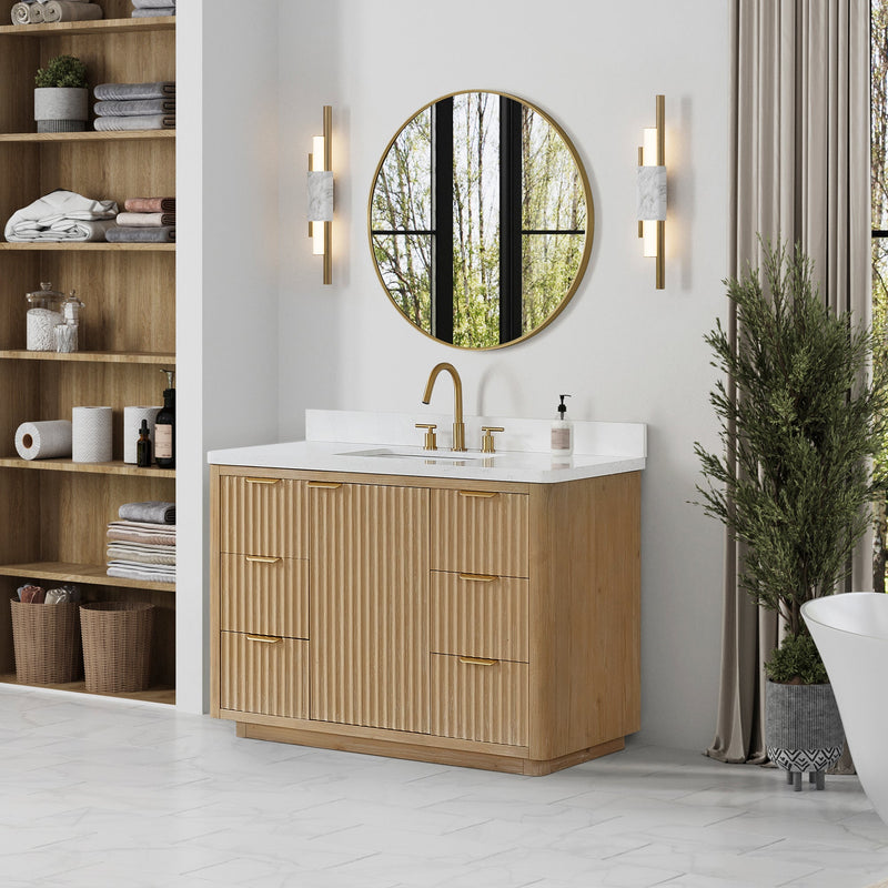 Vinnova 704148-WA-LW Cádiz 48in. Free-standing Single Bathroom Vanity in Washed Ash Grey with Composite top in Lightning White