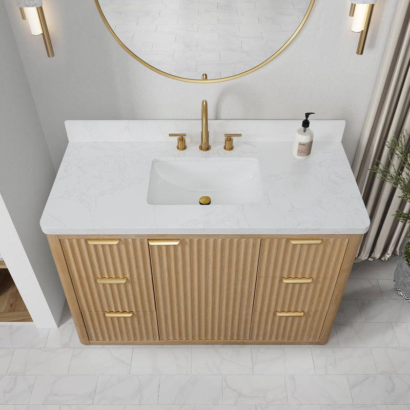 Vinnova 704148-WA-LW Cádiz 48in. Free-standing Single Bathroom Vanity in Washed Ash Grey with Composite top in Lightning White