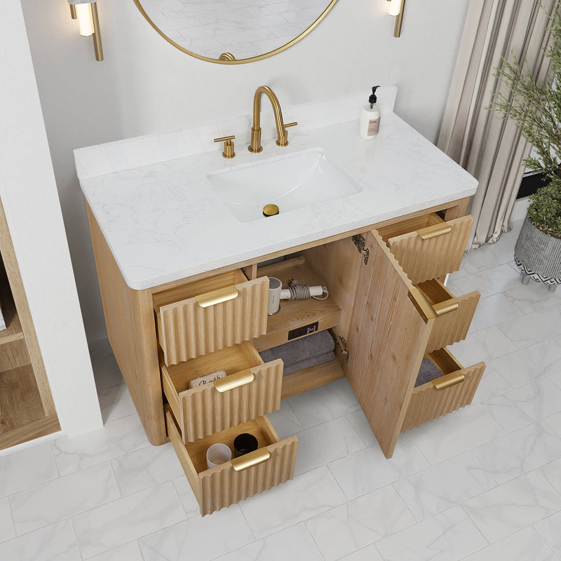 Vinnova 704148-WA-LW Cádiz 48in. Free-standing Single Bathroom Vanity in Washed Ash Grey with Composite top in Lightning White