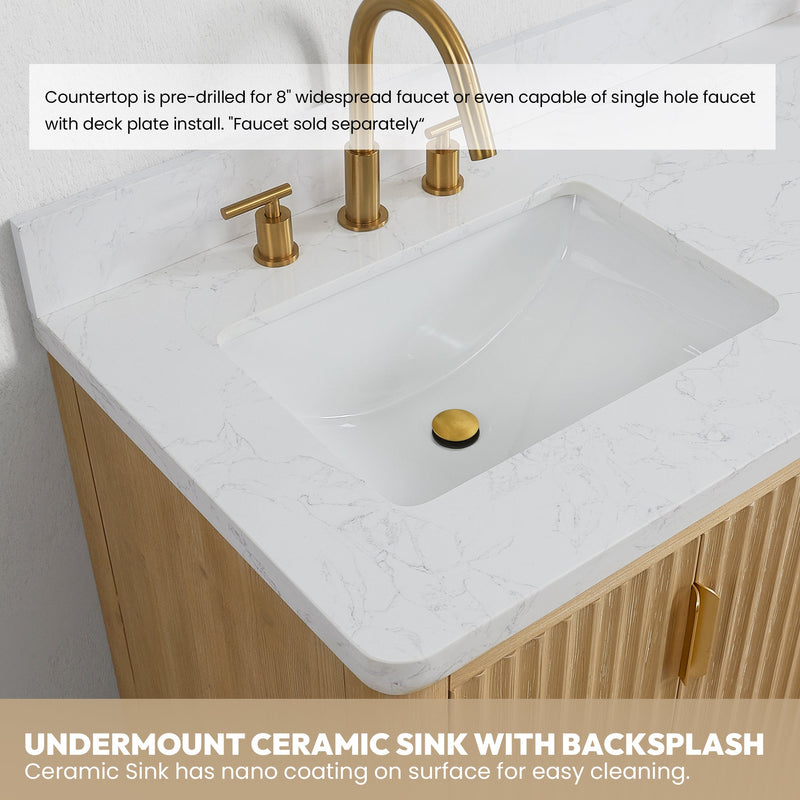 Vinnova 704148-WA-LW Cádiz 48in. Free-standing Single Bathroom Vanity in Washed Ash Grey with Composite top in Lightning White