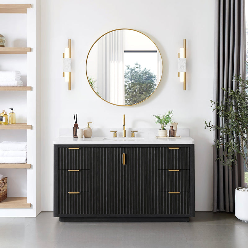 Vinnova 704160-FB-LW-NM Cádiz 60" Free-standing Single Bathroom Vanity in Fir Wood Black