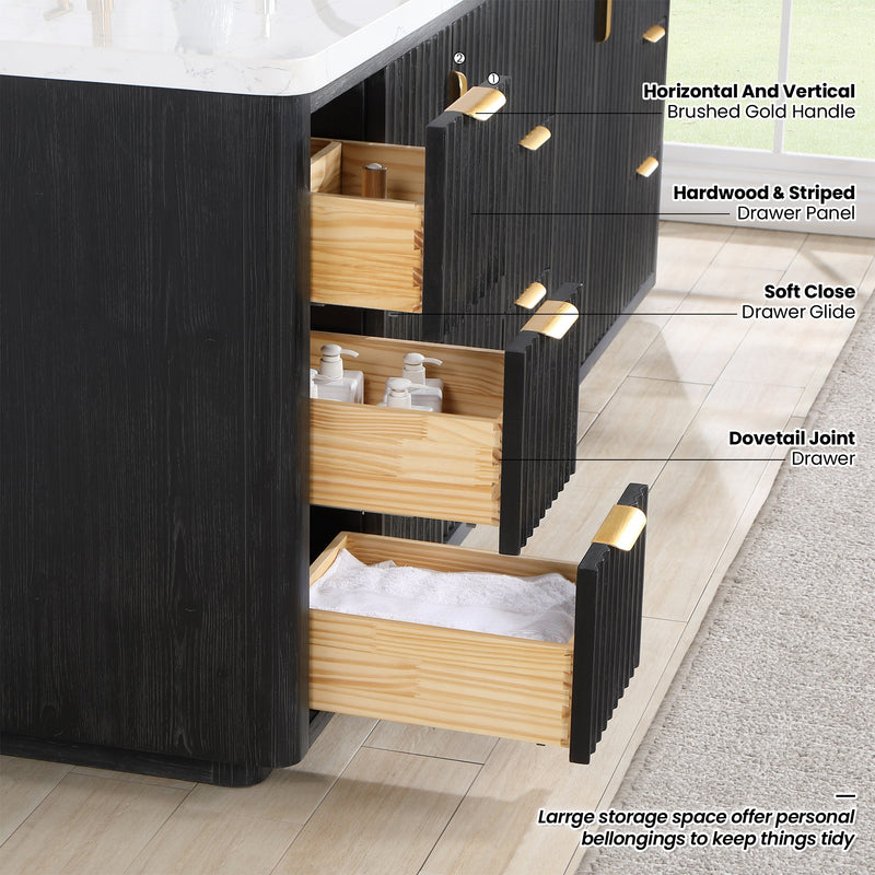 Vinnova 704160-FB-LW-NM Cádiz 60" Free-standing Single Bathroom Vanity in Fir Wood Black