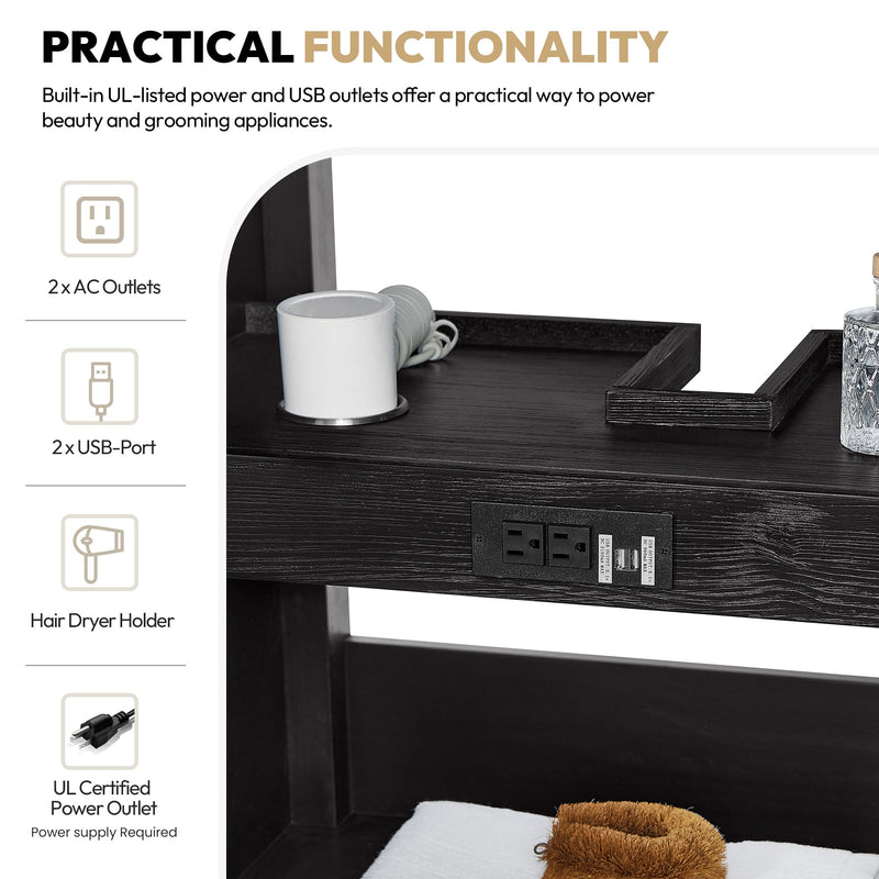 Vinnova 704160-FB-LW-NM Cádiz 60" Free-standing Single Bathroom Vanity in Fir Wood Black