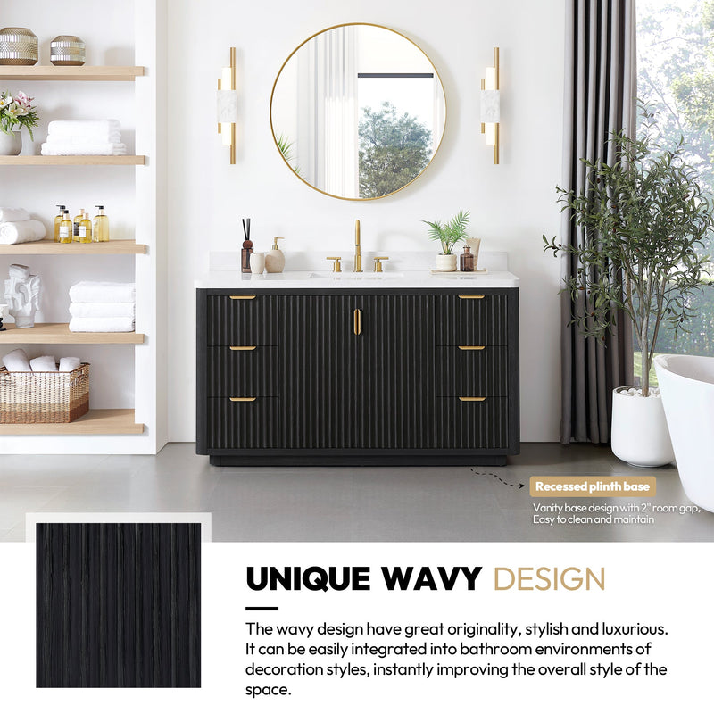 Vinnova 704160-FB-LW-NM Cádiz 60" Free-standing Single Bathroom Vanity in Fir Wood Black