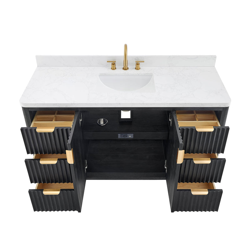 Vinnova 704160-FB-LW-NM Cádiz 60" Free-standing Single Bathroom Vanity in Fir Wood Black