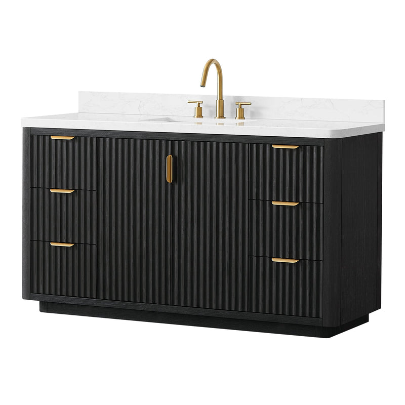 Vinnova 704160-FB-LW-NM Cádiz 60" Free-standing Single Bathroom Vanity in Fir Wood Black
