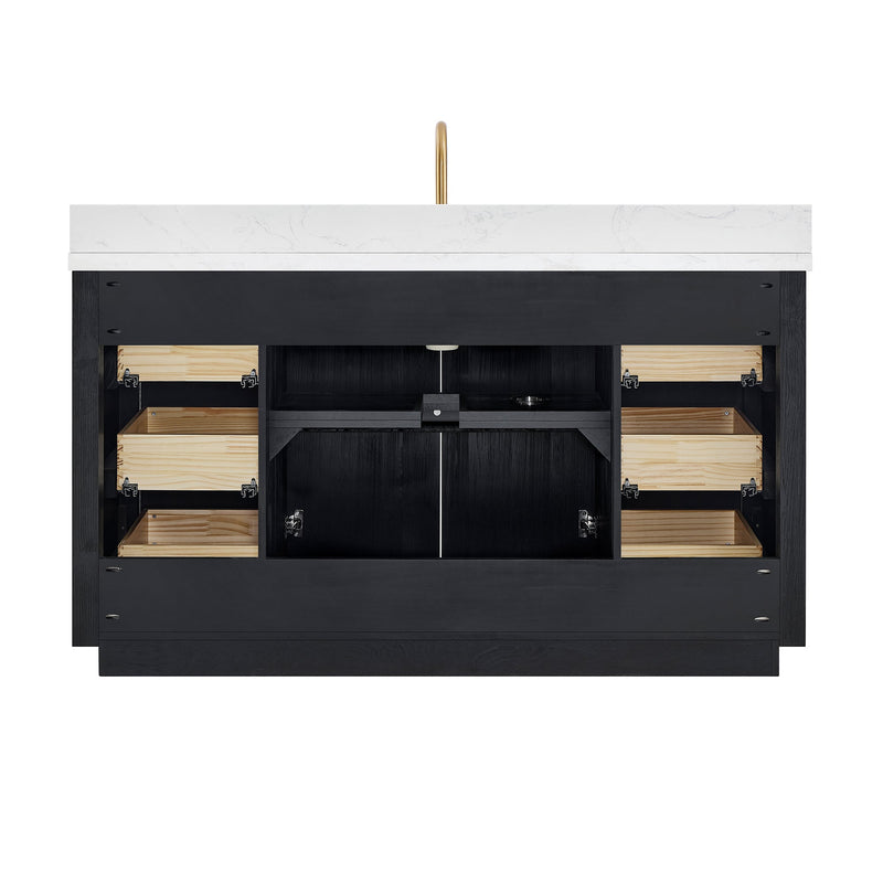 Vinnova 704160-FB-LW-NM Cádiz 60" Free-standing Single Bathroom Vanity in Fir Wood Black