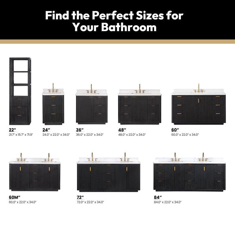Vinnova 704160-FB-LW-NM Cádiz 60" Free-standing Single Bathroom Vanity in Fir Wood Black