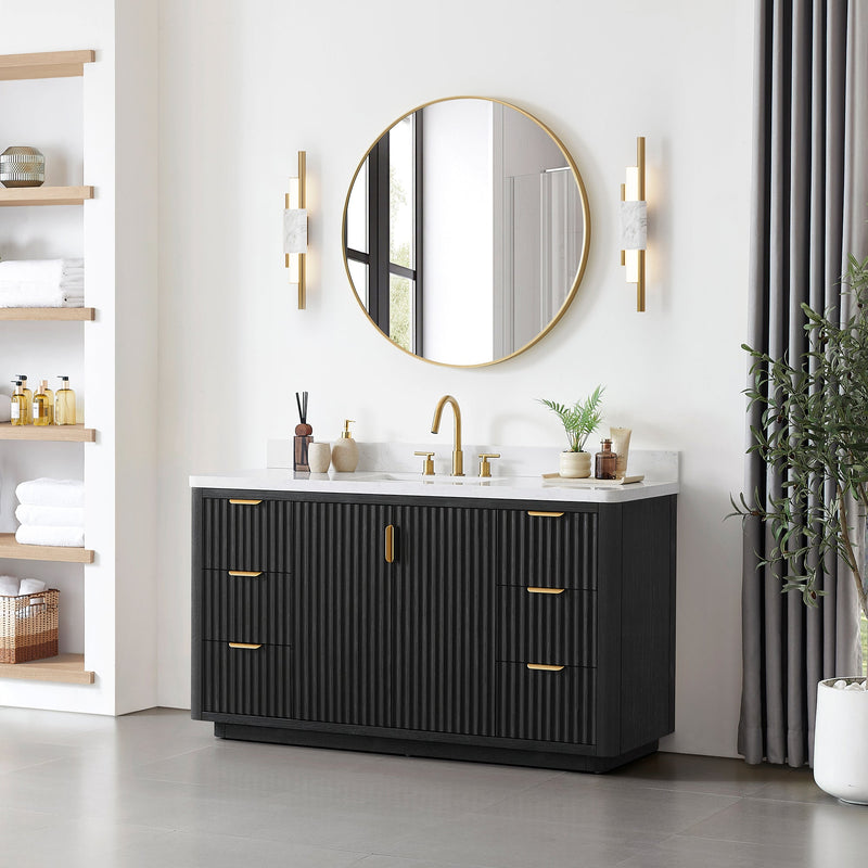 Vinnova 704160-FB-LW-NM Cádiz 60" Free-standing Single Bathroom Vanity in Fir Wood Black