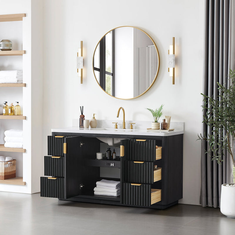 Vinnova 704160-FB-LW-NM Cádiz 60" Free-standing Single Bathroom Vanity in Fir Wood Black