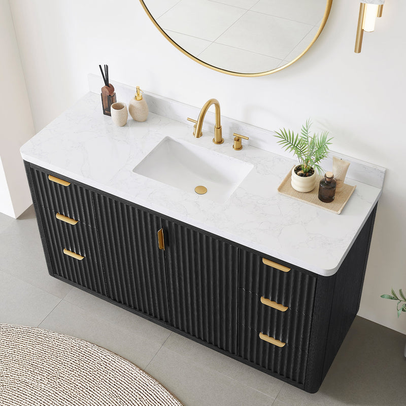 Vinnova 704160-FB-LW-NM Cádiz 60" Free-standing Single Bathroom Vanity in Fir Wood Black