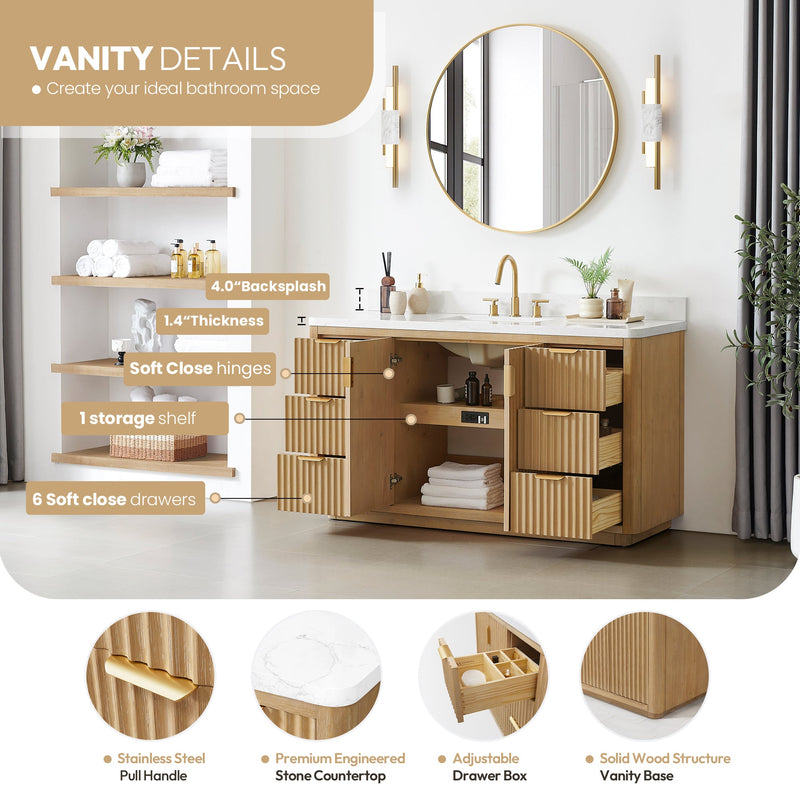 Vinnova 704160-WA-LW-NM Cádiz 60" Free-standing Single Bathroom Vanity in Washed Ash Grey