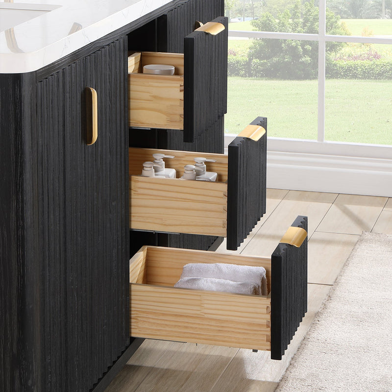 Vinnova 704160M-FB-LW Cádiz 60in. Free-standing Double Bathroom Vanity in Fir Wood Black with Composite top in Lightning White