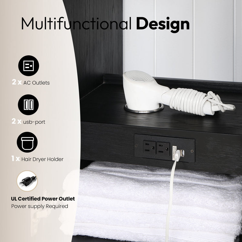 Vinnova 704160M-FB-LW Cádiz 60in. Free-standing Double Bathroom Vanity in Fir Wood Black with Composite top in Lightning White