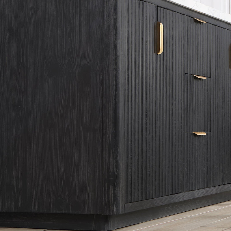 Vinnova 704160M-FB-LW Cádiz 60in. Free-standing Double Bathroom Vanity in Fir Wood Black with Composite top in Lightning White