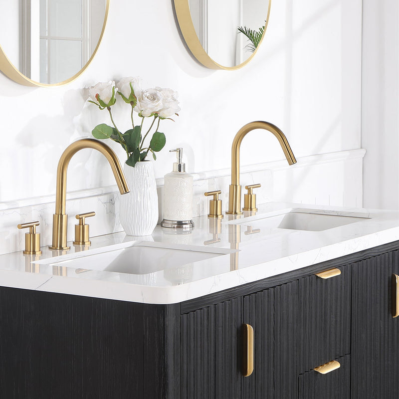 Vinnova 704160M-FB-LW Cádiz 60in. Free-standing Double Bathroom Vanity in Fir Wood Black with Composite top in Lightning White