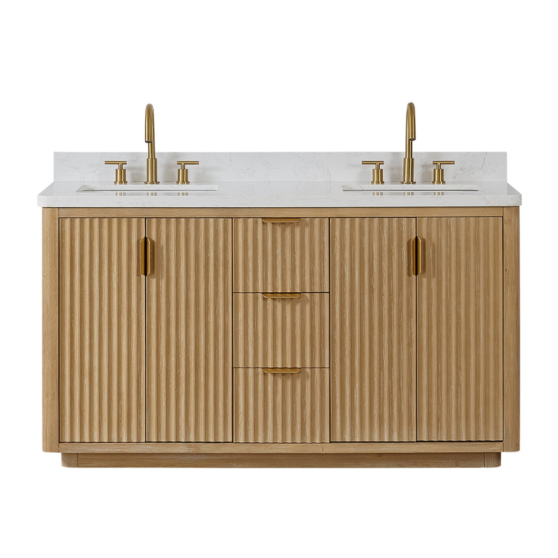 Vinnova 704160M-WA-LW Cádiz 60in. Free-standing Double Bathroom Vanity in Washed Ash Grey with Composite top in Lightning White