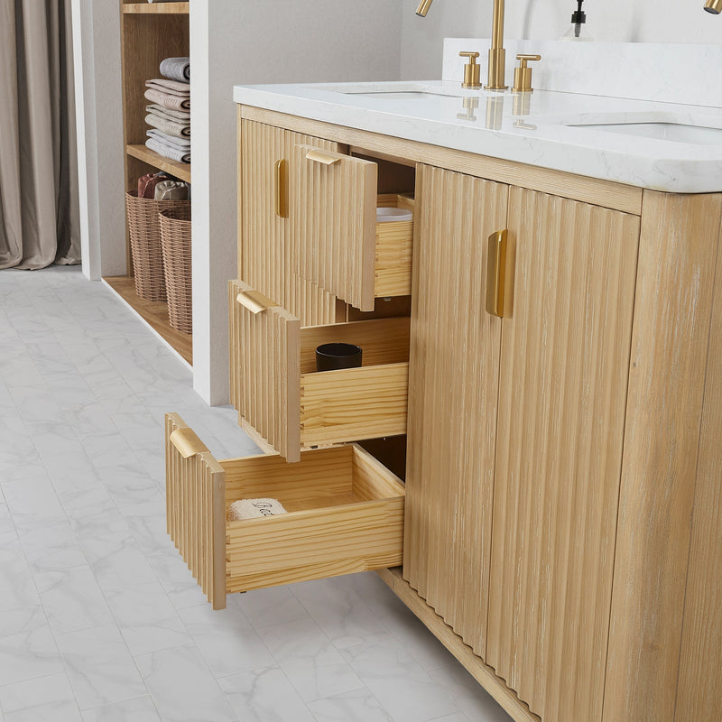 Vinnova 704160M-WA-LW Cádiz 60in. Free-standing Double Bathroom Vanity in Washed Ash Grey with Composite top in Lightning White