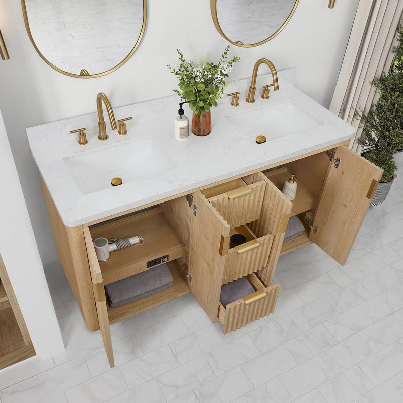 Vinnova 704160M-WA-LW Cádiz 60in. Free-standing Double Bathroom Vanity in Washed Ash Grey with Composite top in Lightning White