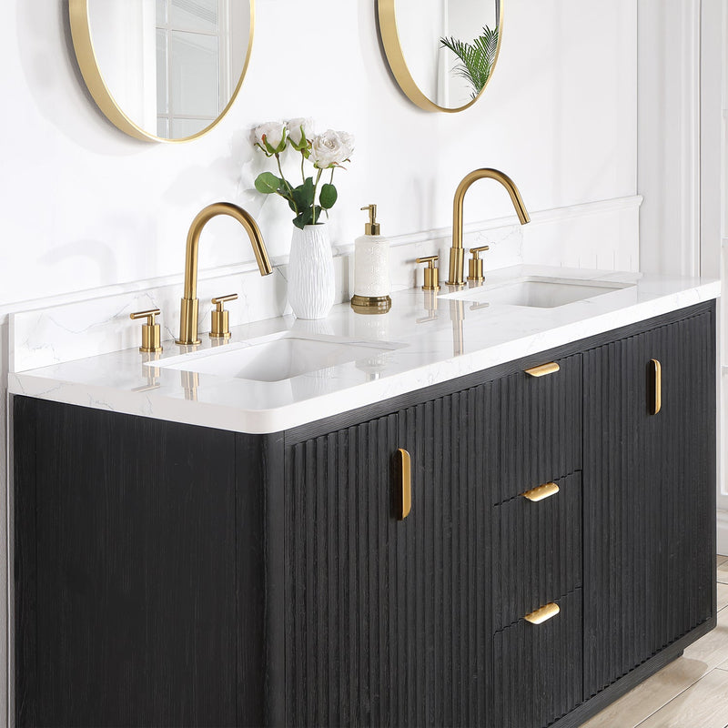 Cádiz 72in. Free-standing Double Bathroom Vanity in Fir Wood Black with Composite top in Lightning White