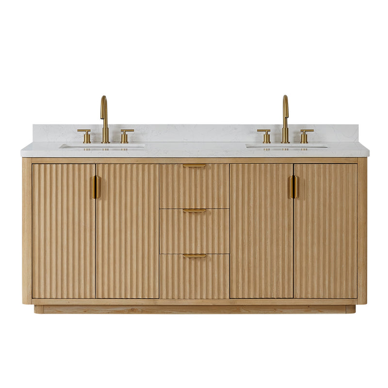 Vinnova 704172-WA-LW Cádiz 72in. Free-standing Double Bathroom Vanity in Washed Ash Grey with Composite top in Lightning White