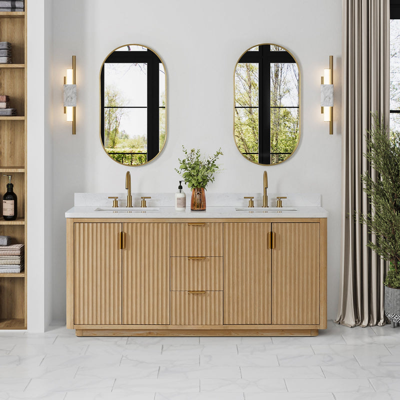 Vinnova 704172-WA-LW Cádiz 72in. Free-standing Double Bathroom Vanity in Washed Ash Grey with Composite top in Lightning White