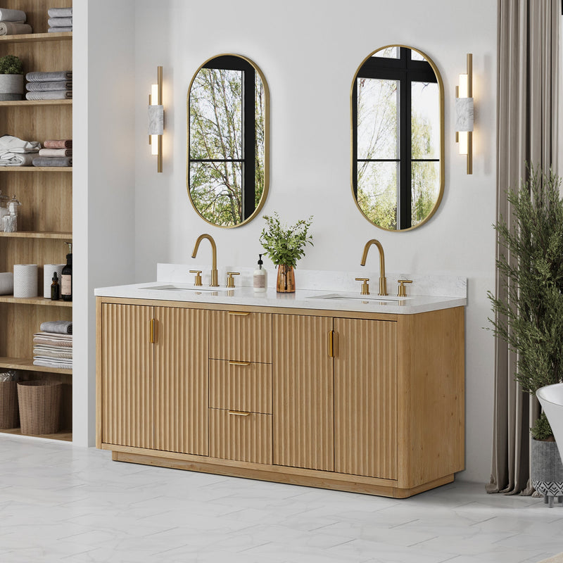 Vinnova 704172-WA-LW Cádiz 72in. Free-standing Double Bathroom Vanity in Washed Ash Grey with Composite top in Lightning White