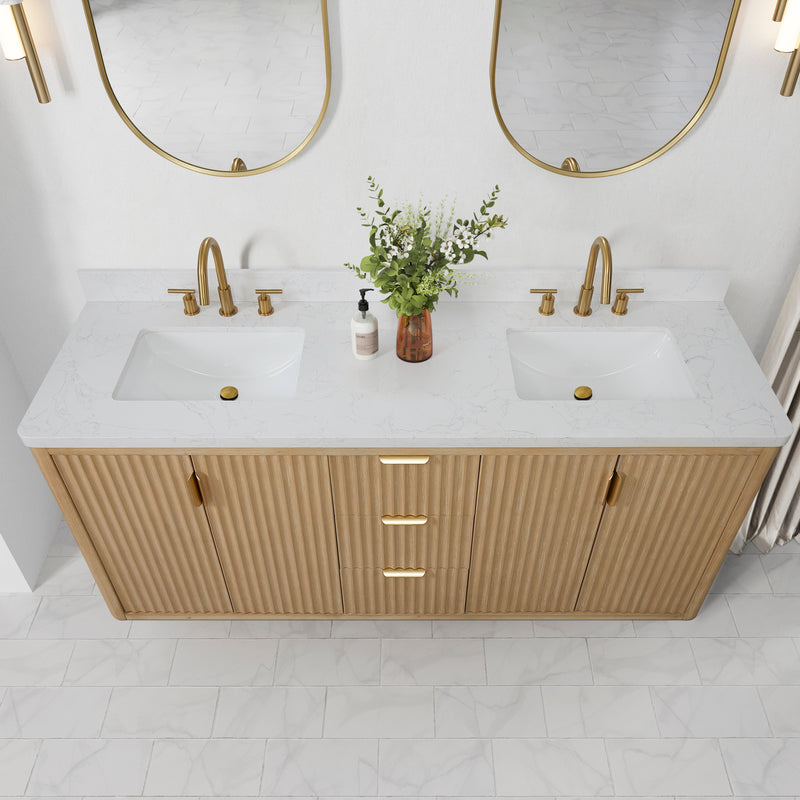 Vinnova 704172-WA-LW Cádiz 72in. Free-standing Double Bathroom Vanity in Washed Ash Grey with Composite top in Lightning White