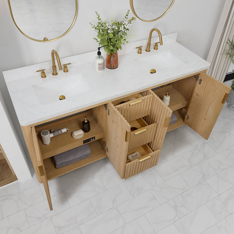 Vinnova 704172-WA-LW Cádiz 72in. Free-standing Double Bathroom Vanity in Washed Ash Grey with Composite top in Lightning White