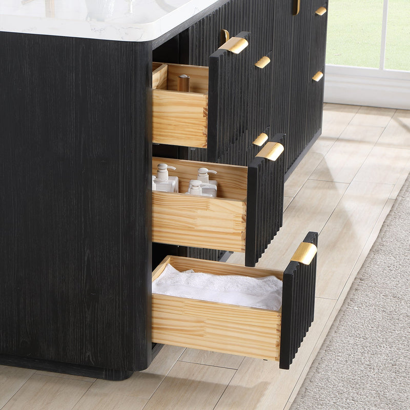 Vinnova 704184-FB-LW Cádiz 84in. Free-standing Double Bathroom Vanity in Fir Wood Black with Composite top in Lightning White