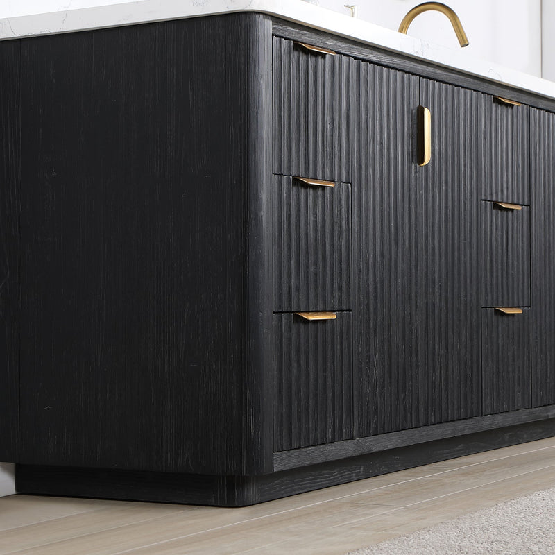 Vinnova 704184-FB-LW Cádiz 84in. Free-standing Double Bathroom Vanity in Fir Wood Black with Composite top in Lightning White