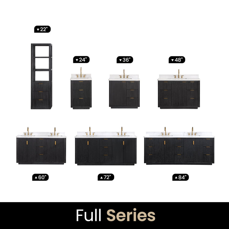 Vinnova 704184-FB-LW Cádiz 84in. Free-standing Double Bathroom Vanity in Fir Wood Black with Composite top in Lightning White